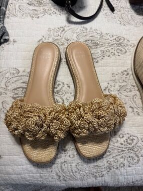 a new day Natural Crochet Floral Slide Mules